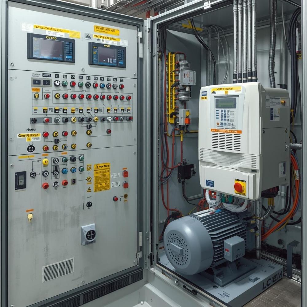 Shows MCC with VFD feeder, motor, long cable, and multiple EL zones.